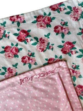 Betsey Johnson Baby Blanket Pink Polka Dot & Rose Floral Double-Sided Security